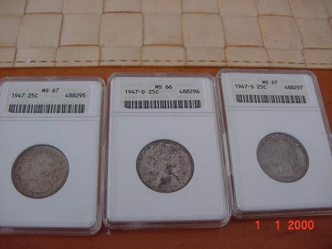 1947PDS Washington Quarters from Original Mint Set ANACS Certified Cover