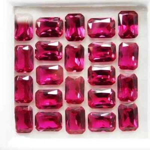 10 PCS Natural Red Ruby Loose Gemstone Certified Emerald Shape Lot - Picture 1 of 6