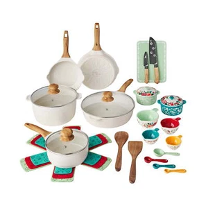The Pioneer Woman Prairie Signature 30-Pc Cast Aluminum Cookware Set, Linen Spec - Picture 1 of 9