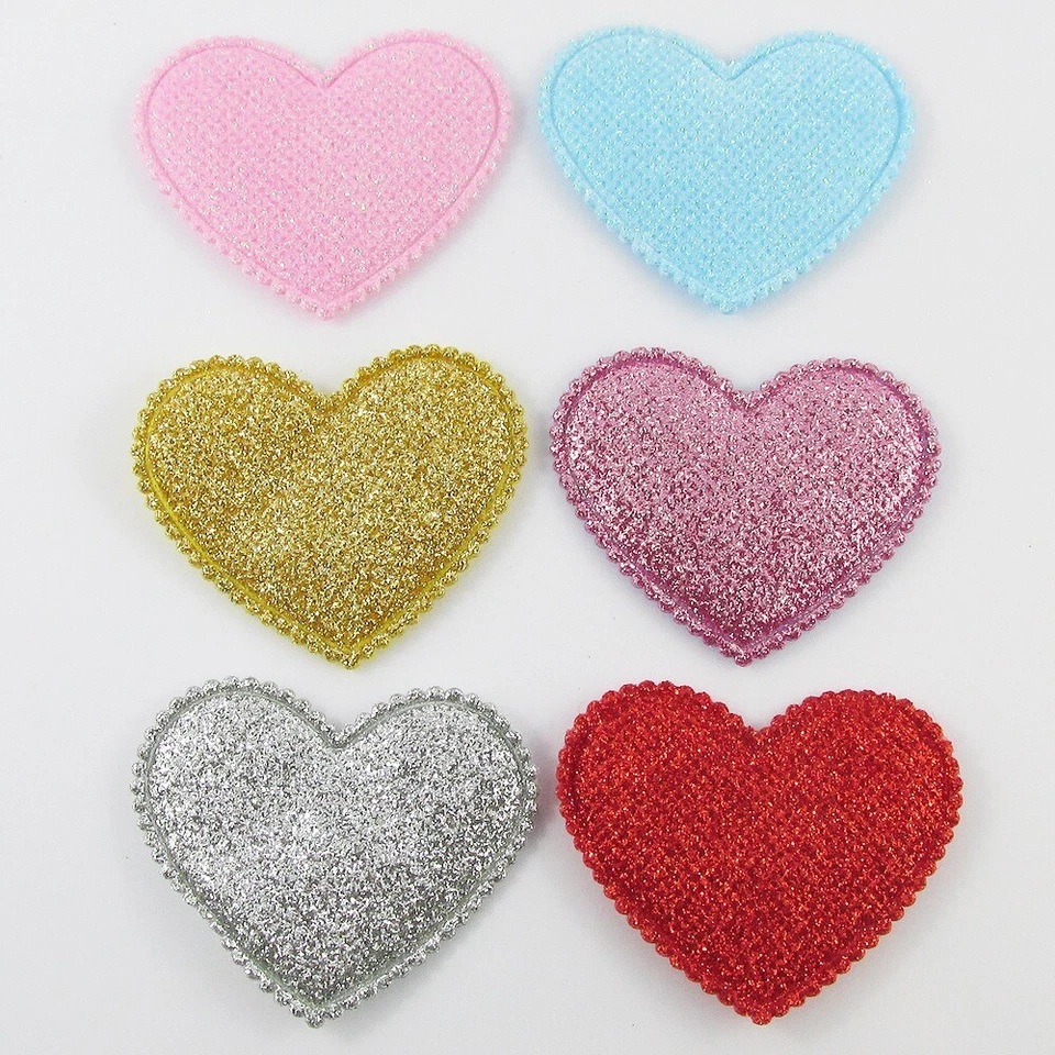 10pcs Glitter Love Heart Padded Puffy Patch 44x53mm Hairclips Scrapbooking etc - image 1 of 1