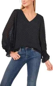 Vince Camuto Women's  Long Sleeve Essentials Rich Black V Neck Top Size X-Small - Picture 1 of 7