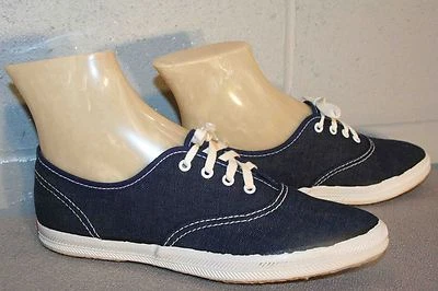 Sz 5 NOS Vtg 1970s Sneakers BLUE DENIM Womens/GIRLS TENNIS Shoes LaCrosse SKAMPS - Image 1 of 4