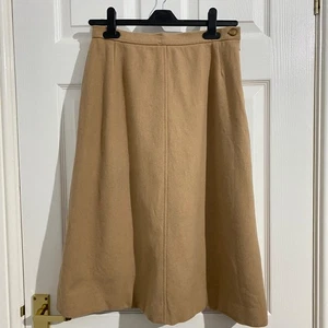 JAEGER Vintage Skirt UK 14 Khaki Wool Lined A-Line Knee Length Waist 28 - Picture 1 of 8