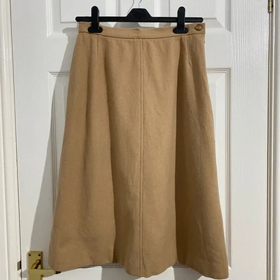 JAEGER Vintage Skirt UK 14 Khaki Wool Lined A-Line Knee Length Waist 28 - Image 1 of 4