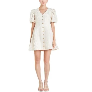 English Factory Womens Beige Frayed Pluge Short Mini Dress M BHFO 5191 - Picture 1 of 2