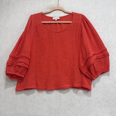 Michael Stars Shirt Womens Small Red Cotton Gauze Peasant Boho 3/4 Sleeve Blouse - Image 1 of 4