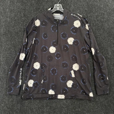 Pulôver Municipal Masculino XL Cinza Azul Branco Floral Equipamento Utilitário Esportivo Meio Zíper - Imagem 1 de 4