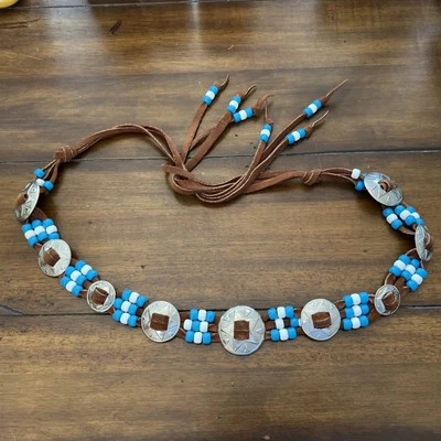 Cinturón Concho + Cuerda con Cuentas Imitación Plateado Marrón Gamuza Cuerdas 42" Largo (Pequeño) Foto 1 de 4