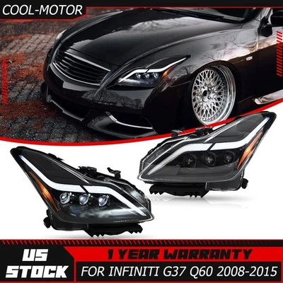 For 2008-13 Infiniti G37/14-15 Q60 Coupe/Convertible LED Signal Headlights Black - Image 1 of 4