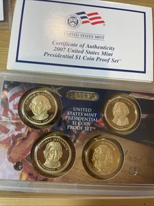 2007 S Presidential Dollar 4 Münzen Gem Proof Set mit COA und Box - Bild 1 von 4