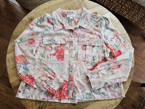 Patchington In Bloon Floral Linen Blend Jacket Shacket Women's Size M - Picture 1 of 9