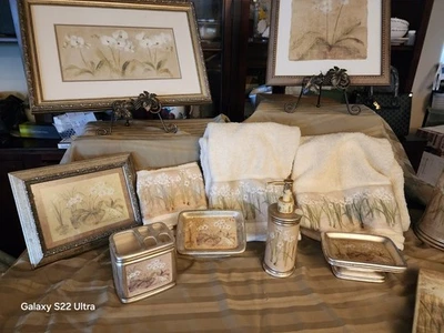 Juego de baño Croscill Narciso y orquídea porcelana difícil de encontrar por Cheri Blum Foto 1 de 3