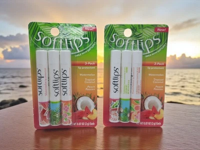 Crema hidratante de labios diaria Softlips con sabor tropical NUEVA ☆PAQUETE DE DOS☆ Seis barras  Foto 1 de 4