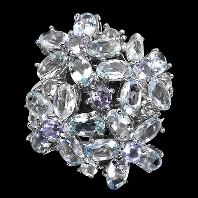 Anello in argento sterling 925 ovale acquamarina tanzanite topazio gemma... - Immagine 1 di 4
