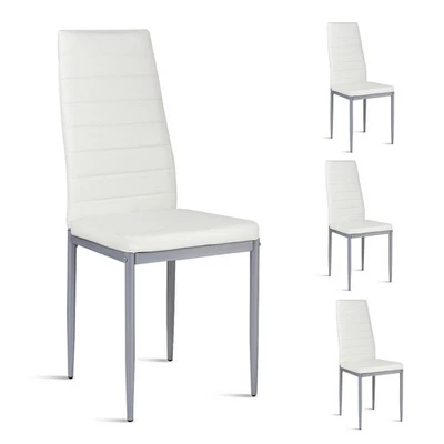 Juego de 4 Sillas Laterales de Comedor de Cuero PVC Elegante Diseño Hogar Muebles Blanco Nuevo Foto 1 de 4