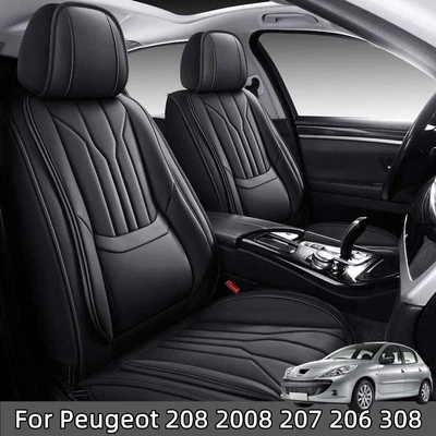 Fundas de asiento de coche de cuero PU cobertura completa 5 asientos para Peugeot 208 2008 207 206 308 Foto 1 de 4