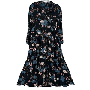 Torrid Black Floral Button Front Challis Drawstring Midi Shirt Dress Women Sz 2X - Picture 1 of 9
