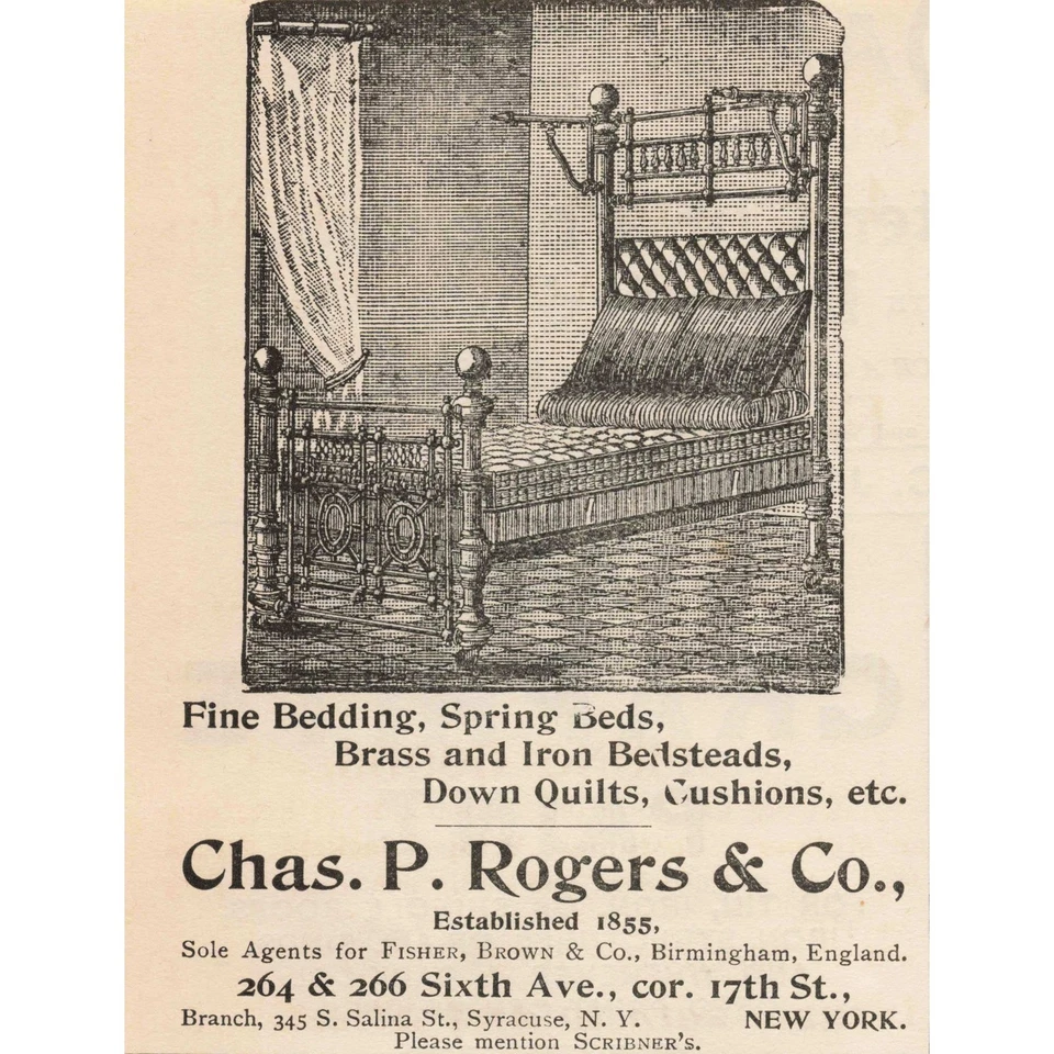 Chas P Rogers & Co Vintage Brass Iron Bedstead Fine Bedding Spring Print Ad - Image 1 of 1
