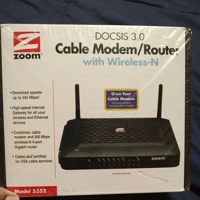 Zoom 5352 DOCSIS 343 Mbps Cable Modem/Router with Wireless-N & Gigabit Ethernet - Image 1 of 2