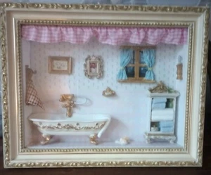 Vintage Diorama Victorian Bath Room Miniature Dollhouse Furniture Shadow Box - Picture 1 of 7