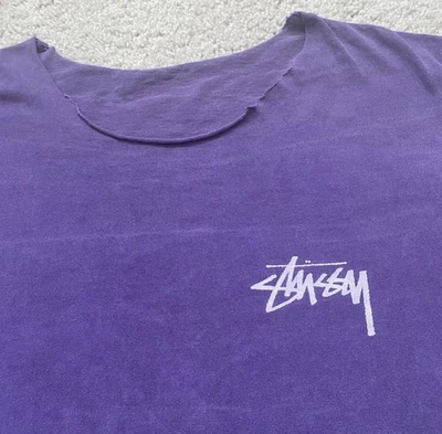 Camisa de manga larga Stussy púrpura gráfica talla XL se adapta a pequeña con cuello desgastado Foto 1 de 4