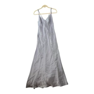 Shimmery Satin Silver Iridescent Maxi Slip Dress Strappy Spaghetti Straps Sz S - Picture 1 of 10