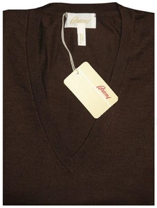 $1050 NEW BRIONI SWEATER CASHMERE SILK EU 48 S V NECK PULLOVER BROWN JUMPER - Picture 1 of 3