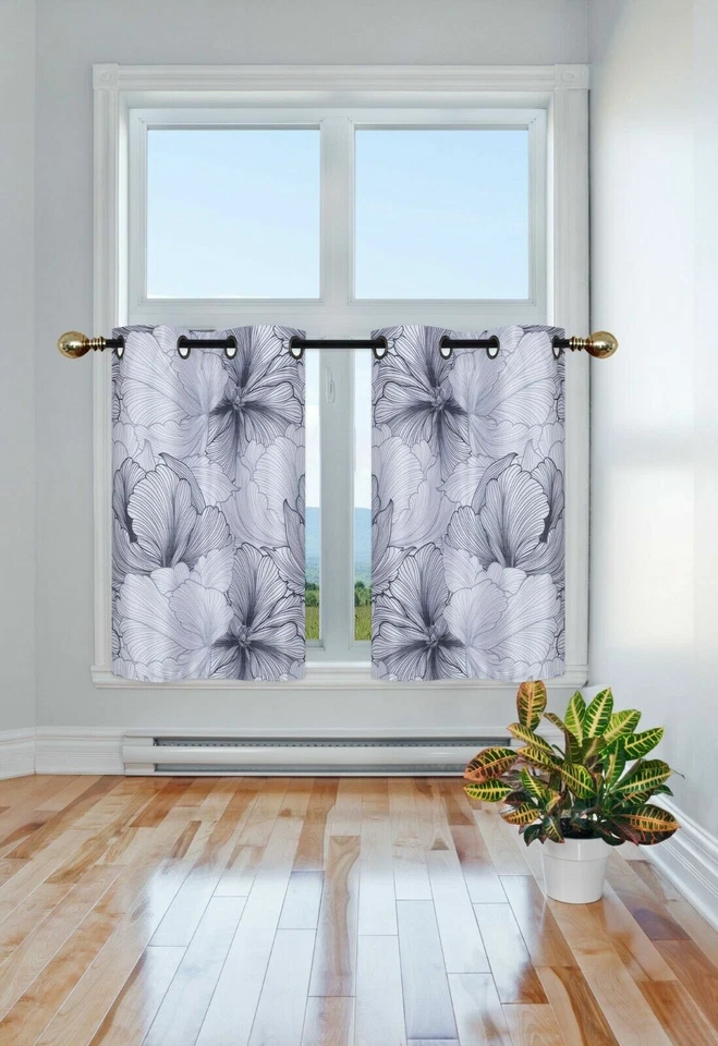 2 PAINÉIS 7LO GRANDE FLOR ESTAMPADO DESIGN JANELA CAMADA CORTINA BLACKOUT 36" COMPRIMENTO - Imagem 1 de 1