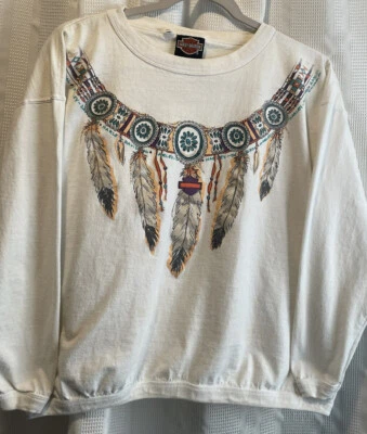 Harley Davidson Vintage Manga Larga Talla Mediana Estampado Pluma Nativa Bloomington Foto 1 de 4