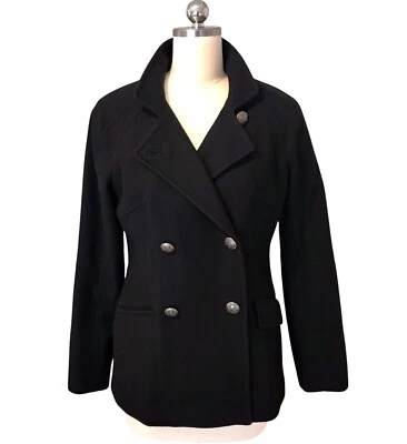 Abrigo De Colección Y2K Banana Republic Lana Guisante Clásico Negro Doble Pecho Para Mujer Talla S Foto 1 de 4