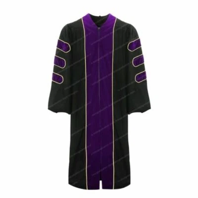 Vestido de graduación doctoral de lujo solo vestido de terciopelo PHD con tubería dorada Foto 1 de 4