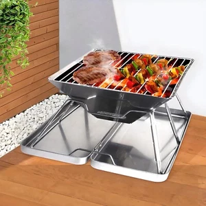 Stainless Steel Grill Folding BBQ Outdoor Camping Grill Portable Mini Cooker - Picture 1 of 14