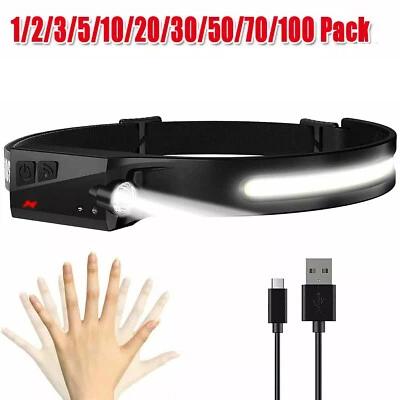 COB LED Headlamp USB Rechargeable Headlight Torch Work Light Bar Head Band Lamp - Image 1 of 4