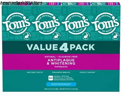 4 PACK - Tom's of Maine Antiplaque & Whitening Toothpaste 4.5 Oz - Image 1 of 4
