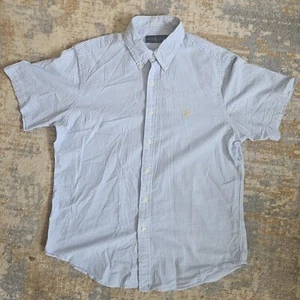 Ralph Lauren Shirt Mens Large Button Up Blue White Striped SS Casual Seersucker - Picture 1 of 5