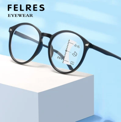 Gafas de lectura progresivas multifocales anti-luz azul hombres mujeres gafas redondas  Foto 1 de 4