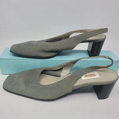 Zapatos de salón Talbots gris verde gamuza perforada cuero honda tacón trasero W 7,5 EU 38 Foto 1 de 4
