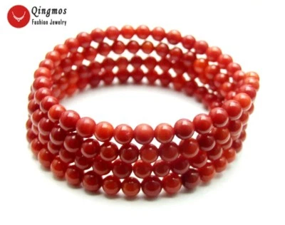Brazalete redondo de coral rojo natural de 5 mm para mujer joyería envoltura de alambre de acero 28"" Foto 1 de 4