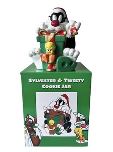 Looney Tunes Sylvester and Tweety 13” Tall Christmas Cookie Jar Warner Bros 1998 - Picture 1 of 19