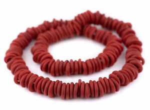 Brick Red Annular Wound Dogon Beads 14mm West Africa African Ring Glass Handmade