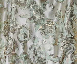 Green Gold Ivory Floral Metallic Brocade Fabric 50” Width Sold By The Yard - Picture 1 of 5