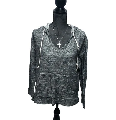 Max Studio 周末运动衫女式中号黑色白色棉质连帽衫舒适 — 第 1/4 张图片