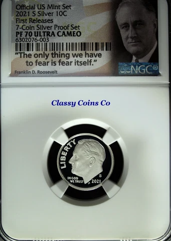 2021 S NGC PF 70 UCAM Silver Roosevelt Dime ☆☆ First Release ☆☆ .999 Fine Silver Cover