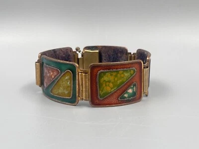 MODERNIST ARMBAND BREIT EMAILLE STIL PERLI SCHIBENSKI  CLOISONNÉ 1960er - Bild 1 von 4