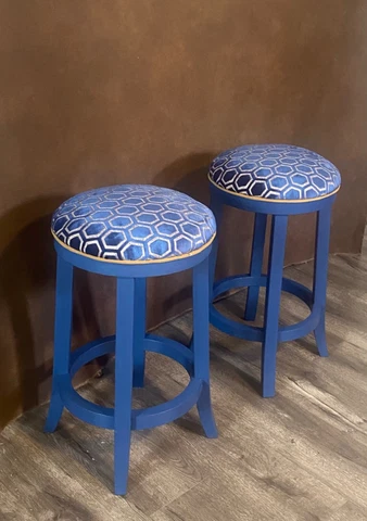 Two barstools hand made blue velvet Cover