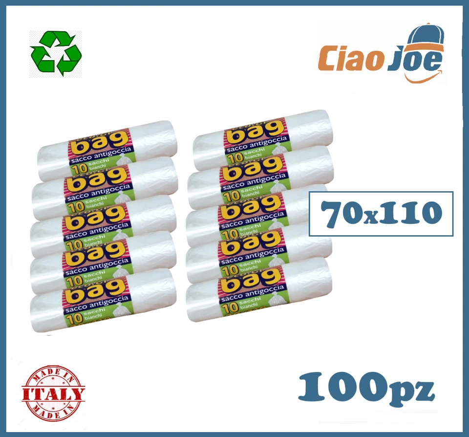 Sacchi Raccolta Differenziata BIANCHI buste immondizia 70x110 resistenti 100 pz