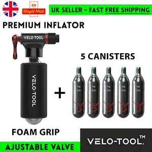 Bike CO2 Pump Velo-Tool™ Tyre INFLATOR BLACK + 5 CANISTERS Cartridges MTB Road  - Picture 1 of 11