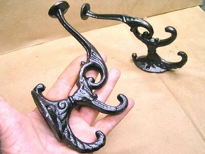 TWO solid Cast Iron Victorian style Wall Hooks, Oil Rubbed bronze finish - Picture 1 of 5