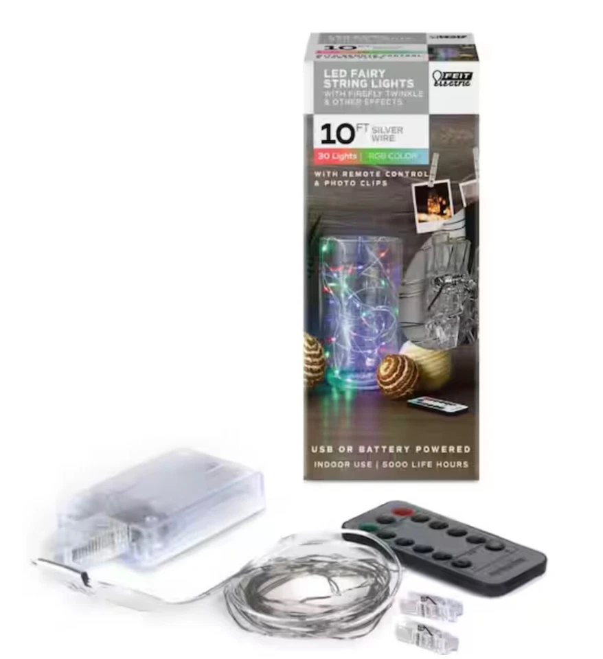 Feit Electric LED Fairy String Lights, 10' Silver Wire, See Desc Below More Info - Image 1 of 1