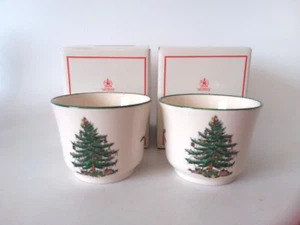 Spode England Christmas Tree (2) Votive Round Candle Holders in Boxs Nice - Picture 1 of 4